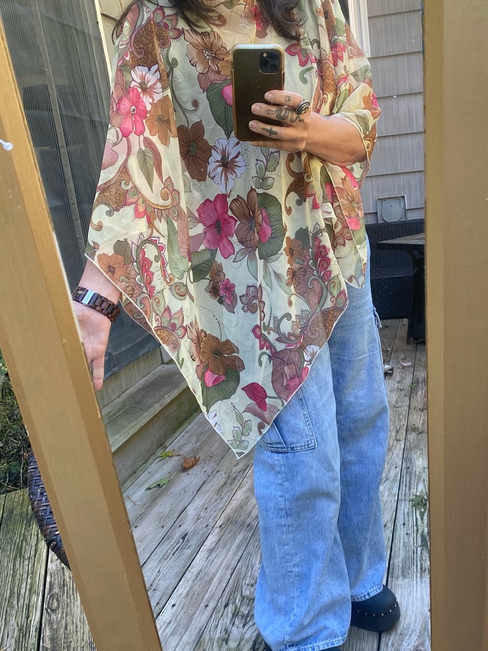 Vintage Made in USA Collection XIIX Ltd. chiffon sheer scarf/poncho. One Size.